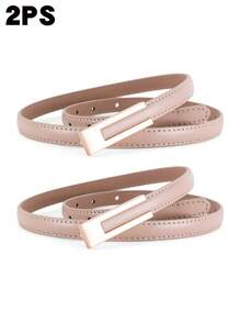 2条方形金色光滑扣皮带，时尚优雅，可搭配连衣裙、T恤、休闲裤和日常穿着。 - 平扣小腰帶 - 查看 6