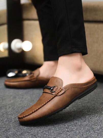 Men's Loafers New Casual Shoes Versatile Moccasins Slip-On Slouchy Shoes Leather Flat Shoes Business Formal Shoes Black (Run Small By One Size)