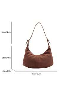 1 pieza Bolso de hombro de diseño de nicho, de unicolor suave de PU, de moda minimalista y versátil, bolso de mano pequeño para debajo del brazo para mujeres - Café - Ver 7