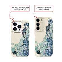 1pc TPU Material Healing Style Blue Ocean Element Pattern Phone Case Compatible With Iphone 17 Pro Max/17/16 Pro Max/15/13/12/11, S20 FE/A15/S24/A55, Note 11/Note 12/Note 13 Pro, Full Coverage Anti-Drop Soft Protective Phone Case - White - View 7
