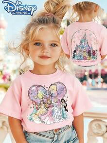 Disney Princesses And Castle One Cute Disney Fresh And Fashionable Round Neck T Shirt For Girls Made Of 100 Cotton Is An Ideal Choice For Daily Wear Vacation Leisure Outdoor Exploration School Life And Shopping Trips It Is A Must Have Item For Summer It Is Also An Excellent Gift For The Same Boy And Girl Every Child Deserves One - 粉色 - 查看 1