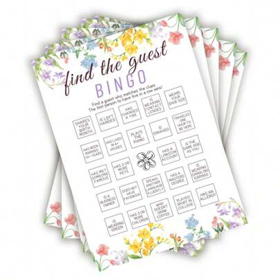 50pcs Spring Floral Theme Baby Shower Games, Blooming Bingo Find The Guest Game, Gender Reveal Game, Floral Baby Shower Decorations