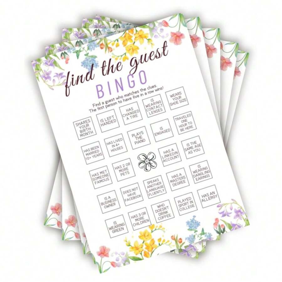 50件春季花卉主题婴儿派对游戏，绽放宾果寻找宾客游戏，性别揭晓游戏，花卉婴儿派对装饰 - 查看 1