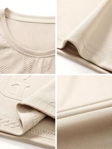 GRDR | 男士时尚简约圆领钢印短袖T恤 | 透气吸湿舒适百搭上衣 - 杏色 - 查看 5