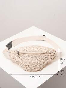 Floral Waist Bag/Shoulder Bag, Bohemian Style Summer Beach Bag, Travel Essential, Holiday Gear, Crochet Set, Elegant Ladies Wallet, Gift For Women (Random Pattern) - Apricot - View 7