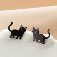 1 Pair Cute Cartoon Cat Stud Earrings, Made Of Stainless Steel. Simple Pet Cat Ear-Piercing Jewelry For Women, Suitable For Daily Wear. - GED754 - View 6