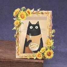 1pc Wooden Frame Refrigerator Magnet, Black Cat Eating Ramen Pattern, Suitable For Home, Office, Study Room Refrigerator Decor - Refrigerator Magnet! - one-size - View 8