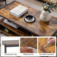 COSTWAY Industrial Coffee Table With Storage, Living Room Rectangular Center Cocktail Table W/ 2 Drawers & Open Shelf, Accent Sofa Console Table W/ Sturdy Metal Frame & Wooden Top, Rustic Brown - Brown - View 9