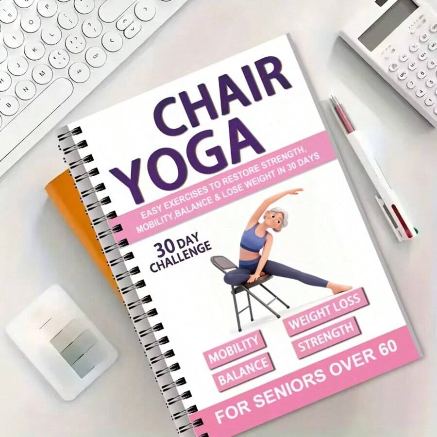 40P Chair Yoga For Seniors And Beginners: A5 Spiral Notebook, Thick Cover, 5.5x8.3 In Exercise And Tracking Plan, Illustrated Guide For Home Office Workers, Senior Yoga, Senior Fitness Guide, Spiral Bound Book, Durable Spiral Binding, Christmas, Holiday Gift