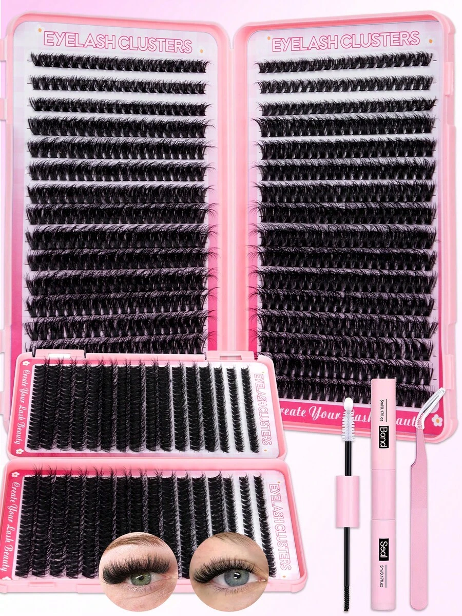 640片独立睫毛簇 DIY睫毛簇 纤细浓密持久 DIY睫毛嫁接套装，含粘合剂、封口剂和镊子，适合初学者在家、日常生活、派对、音乐节等场合使用。睫毛簇套装，睫毛，假睫毛 - 黑色 - 查看 1