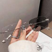 1 Pair Unisex Light-Sensitive Blue Light Filtering Glasses, Suitable For Smartphones, Computers, Outdoor Fashion Glasses - Silver - View 1