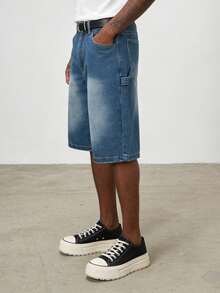 Quần jean lửng 7/8 bằng vải denim mài, kiểu dáng rộng rãi, tối giản, thời trang xuân/hè mới. - Màu xanh lam - Xem 3