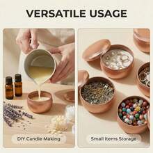 48件套玫瑰金手工蜡烛罐套装，每个2.2盎司圆形玫瑰金蜡烛罐，适用于制作蜡烛、收纳小物件、节日装饰、季节性烛台，包含6个空蜡烛罐、6个烛芯固定器、16根烛芯和20张贴纸。 - 6pcs空蠟燭罐+42pcs蠟燭製作配件 - 查看 11