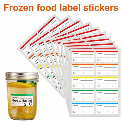 100Pcs Freezer Labels Easy Peel Off Frozen Food Stickers, Food Storage Stickers, Coloured Meal Prep Storage Spice Date For Bottl