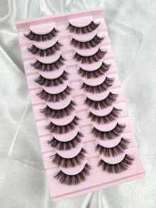 Hinarin 10 Pairs Thick 3D Multi-Layer DD Curly Russian Volume False Eyelashes High Curl Degree Dense & Bold Whole Piece Eyelash Extensions And Reusable For Gifts And Daily Party Use - Black - View 7