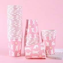 10/20/40/60pcs,Pink Easter Bunny Disposable Paper Cups, Cartoon Rabbit Disposable Paper Cups, Easter Pastel Pink Disposable Paper Cups Cute Happy Easter Bunny Design 9oz Paper Cups For Easter Celebrations Birthdays Gatherings Vibrant Eye-Catching, White Rabbit Paper Cup For Juice Coffee Hot Cold Drink Home Party Supplies - Multicolor - View 5