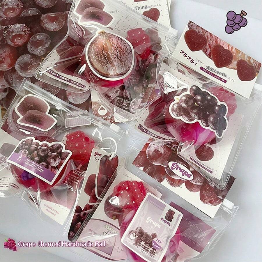 New Handmade Squishy Grape Stress Relief Toy, Creative Soft Water-Filled Grape Squeeze Toy (Note: There Are 2 Styles - With Hanging Card Or Card Head, And The Packaging Sticker Design Is Random. All Are Handmade Grape-Themed, Please Consider Carefully Before Purchasing)