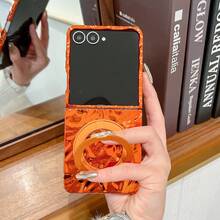 Wave Ripples 1pc Women/Girls Folding Phone Case, Orange Electroplated 360° Rotation Bracket Protective Cover For Samsung Galaxy Z Fold7, Galaxy Z Fold6, Galaxy Z Flip7, Galaxy Z Flip7FE, Galaxy Z Flip6, Galaxy Z Flip5 - Multicolor - View 7