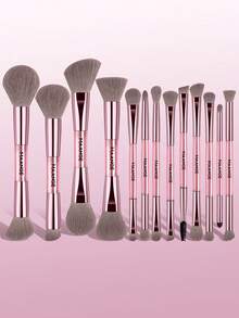 MAANGE 13/18件套化妆刷套装，包含13支双头化妆刷和5个化妆海绵配件，内含腮红刷、粉底刷、散粉刷、眼影刷、睫毛刷、晕染刷、轮廓刷、高光刷、眉刷、遮瑕刷，是送给女性和女孩的理想礼物。 - 粉色 - 查看 4