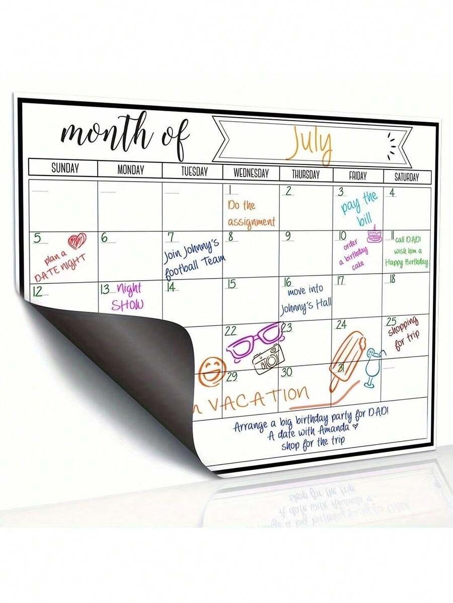 1pc Magnetic Fridge Calendar Whiteboard - Large 11"X8.3" Magnetic Dry-Erase Monthly Planner With Magnetic Board, Calendar Grid & Notes Section,, Office - Magnetic Strip Compatible (Compatible With Fridge Magnets) - A - 查看 1