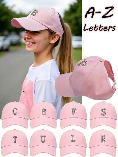 1 pieza Gorra de béisbol con coleta alta con letras A-Z para niñas - Gorra deportiva transpirable de secado rápido, con gran abertura, protección solar y sin arrugas para adolescentes