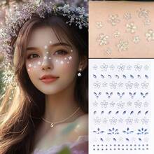 1 Sheet 3D Flower Eye Face Tattoos Self-Adhesive Five-Petal Flower Rhinestone Stickers Diamond Crystal Gems Party Supplies - White - View 3
