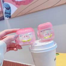 Delicate Translucent Soft Pink Cute Peach Smiling Face Wireless Earphone Case + Pink Hanging Ring, Compatible With Airpods 4th/3rd/Pro/Pro2/2nd/1st/Pro 3rd Generation - Pink - View 5