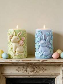 Easter Bunny Cylinder Embossed Candle Mold, Easy Release Reusable, For Beginners, DIY Scented Candle, Plaster, Resin Handcraft Tools - Easter Bunny Relief Candle Mold - View 2