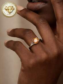 1 chiếc nhẫn đính hôn nữ, nhẫn tròn nhỏ màu cam quýt, 2g bạc sterling 925, đá Moissanite 1 carat, kiểu dáng Bohemian Palace, thích hợp làm quà tặng đính hôn, cầu hôn, kỷ niệm ngày cưới, quà Valentine, kèm giấy chứng nhận Moissanite và hộp quà sang trọng. - Bạc - Xem 4