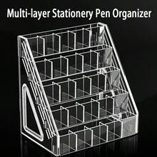 1pc Acrylic Compartment Pen Holder, Large Capacity Desk Organizer For Watercolor Pens, Markers, Brushes - 1pc - Four-layer Marker Holder - View 7