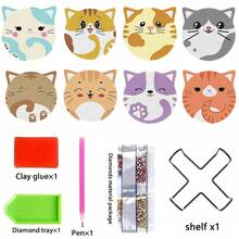 8pcs DIY Diamond Painting Coaster Set With Stand - Cat Theme, Round And Asymmetrical Diamond Shapes, Wooden Craft Kit, Suitable For Adults And Beginners - View 4