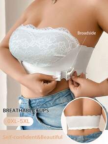 Plus Size Comfortable Lace Patchwork Wireless Front Closure Bra - White - View 2