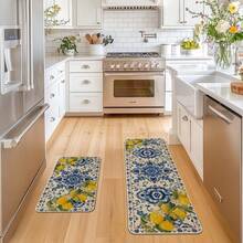 Blue Floral Lemons Spring Kitchen Mats, Home Decor Low-Profile Kitchen Rugs For Floor 48x17 Inches/28x17 Inches Or Kitchen Mat Set - 預設 - 查看 3