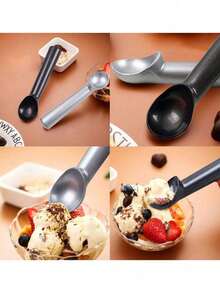 Stylish Gold & Silver Ice Cream Scoop Set - Premium Stainless Steel Ice Cream Scooper - Perfect Kitchen Gadget Gift For Ice Cream Lovers, Chefs, And Bakers - Multicolor - View 9