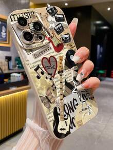 音乐图案镂空米色极简时尚创意防震手机壳，兼容 17/17 Pro/17 Pro Max/16/11/16 Pro/16 Plus/16 Pro Max/16e/15 Pro Max/13/14/12/XS/XR/7G/8P、Galaxy 11/12 Pro/12/12X/13 Pro/14 Pro/15 Pro/X3 Pro、10/9/Note 9/12C/Note 11 Pro/Note 8 Pro/9C/9A，国际版，非国内版 - 彩色 - 查看 2