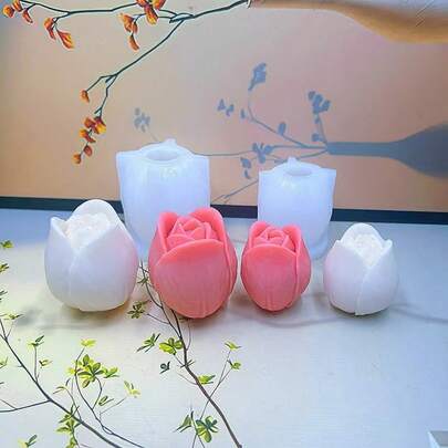 1套郁金香形状硅胶模具，DIY郁金香蜡烛，石膏装饰模具