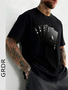 Camiseta de manga corta holgada con estampado de moda para hombres GRDR | Diseño exquisito | Esencial de verano | Fácil de combinar | Muestra tu estilo - Negro - Ver 1