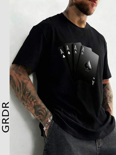  Camiseta de manga corta holgada con estampado de moda para hombres GRDR | Diseño exquisito | Esencial de verano | Fácil de combinar | Muestra tu estilo