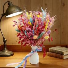 Ramo de hierba de pampa seca roja, bricolaje, cola de conejo, hierba de junco, relleno para jarrón, decoración de mesa de granja para el hogar - 1 manojo - Ver 6