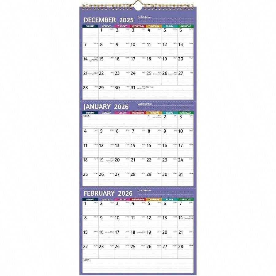 Calendario de pared 2026 - Calendario vertical de 3 meses 2026, de ...