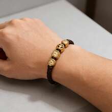 1 件不锈钢金色椭圆形圆形心形花朵大孔珠隔珠，适用于手链、项链、金属发饰等饰品制作。 - 金黃色 - 查看 5