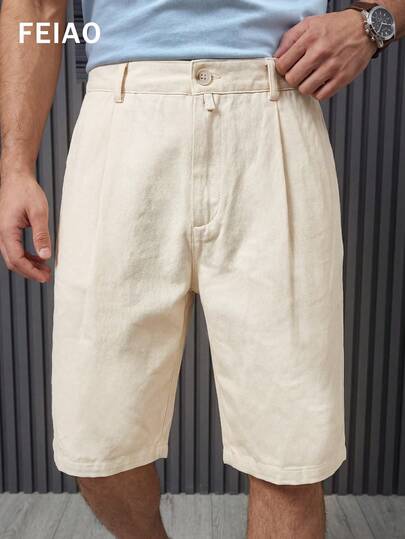 FEIAO Men's Retro Vintage Coin Aesthetic Casual Cropped Pants, Solid Color Lightweight Refined Minimalist Comfortable Suitable For Leisure, Vacation, Commute, Multi-Functional Fashion Shorts