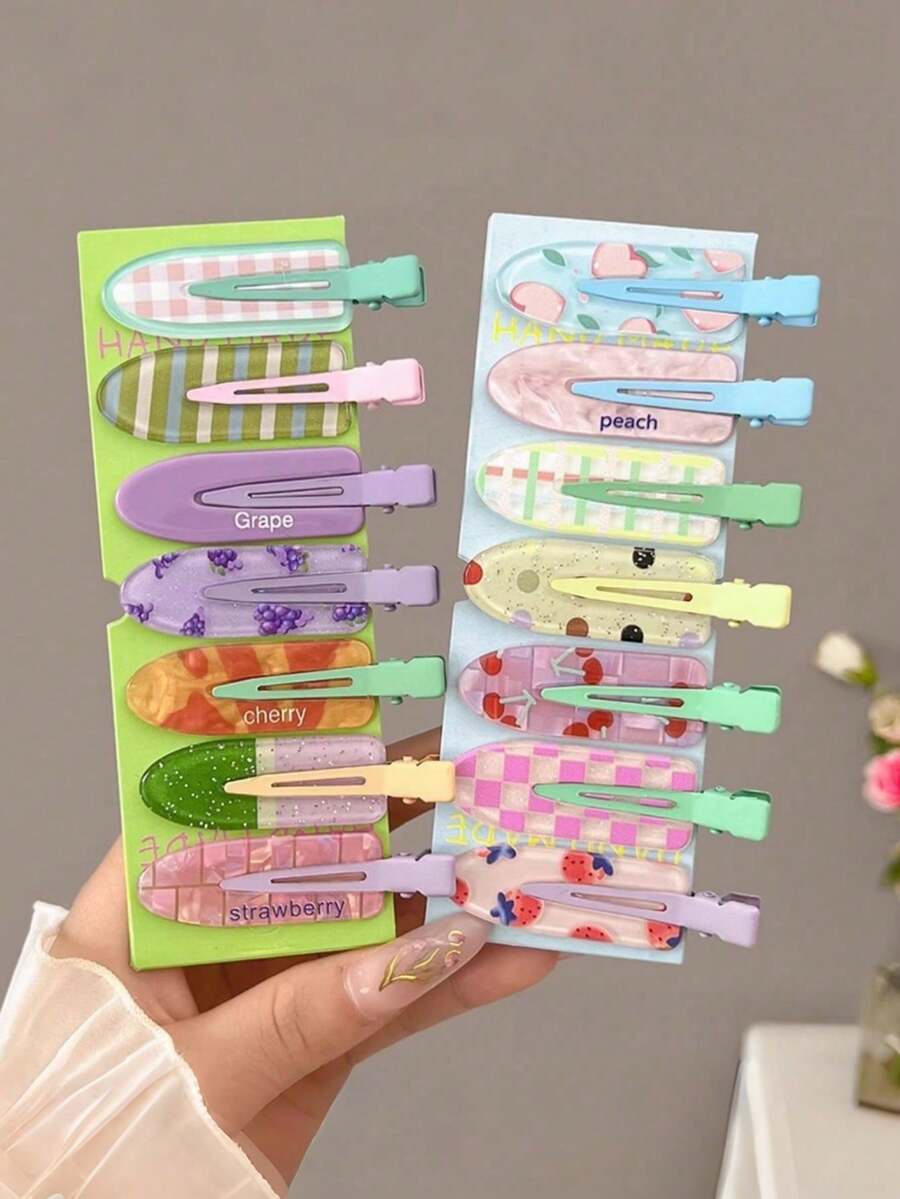 Bộ 12/6/1 kẹp tóc nữ hình trái cây hoạt hình dễ thương không để lại dấu vết, kẹp tóc mái đa năng, kẹp tóc hình mỏ vịt, bộ phụ kiện kẹp tóc nữ, kẹp tóc nữ, phụ kiện trang trí tóc hàng ngày, phụ kiện tóc ngày lễ cho nữ, mùa hè, du lịch. - Nhiều màu - Xem 1