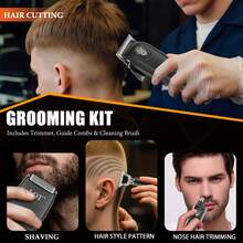 LQT Men's Grooming Kit (4pcs/3pcs/1pc) - Rechargeable Hair Clipper, Beard Trimmer, Nose Hair Trimmer And Electric Shaver, Wireless Multifunctional Grooming Set, USB Charging, With Guide Comb, Ideal For Home Haircut, Beard Styling And Personal Care, Perfect Gift - Black - View 7