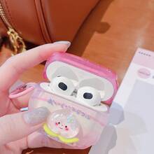 Delicate Translucent Soft Pink Cute Peach Smiling Face Wireless Earphone Case + Pink Hanging Ring, Compatible With Airpods 4th/3rd/Pro/Pro2/2nd/1st/Pro 3rd Generation - Pink - View 3