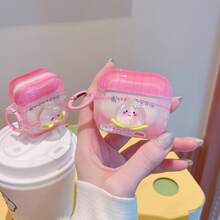 Delicate Translucent Soft Pink Cute Peach Smiling Face Wireless Earphone Case + Pink Hanging Ring, Compatible With Airpods 4th/3rd/Pro/Pro2/2nd/1st/Pro 3rd Generation - Pink - View 7