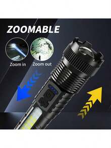 Buy 1 Get 1 Free, Total Of 2pcs High Lumens Rechargeable Led Battery Powered With 6 Modes Multifunctional Flashlights, Cob Side Light, USB C, Zoomable, Powerful Handheld Flash Lights Perfect For Emergency Power Outage - màu đen - Xem 4