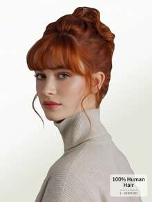 DNE HAIR 100% 真人髮夾式瀏海 350# 銅紅色 真人髮瀏海片附髮際線 女士與女孩適用，自然逼真日常配戴 - S350 - 查看 7