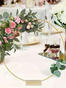 6 Stücke Metall Blumen Kranz Tischmitte mit stabilem Holzsockel - elegante DIY runde Tischdekoration für Hochzeit, Geburtstag, Bridal-Shower, Party, einfache Montage, Innen-/Außenbereich, Hochzeitsdekoration, Eventgestaltung, hochwertige handgefertigte Optik, geeignet für Dekorateure, Eventplaner - Gold - 30 cm - Übersicht 1