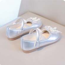 1 Pair Silver Children Flat Shoes, Hook And Loop Pearl Girls Shoes, Round Toe Princess Shoes For Infant & Toddler - Silver - View 2